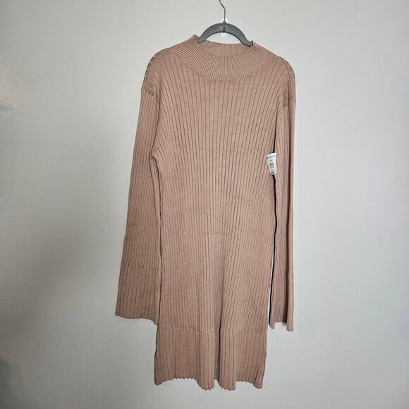 NWT Halogen Mock Neck Ribbed Long Sleeve Sweater Dress XL in Camel - Picture 3 of 13